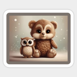 Teddy Bear and Baby Owl: Adorable Friends Sticker